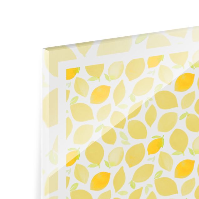 Paraschizzi in vetro - Limoni con foglie e cornice in acquerello - Quadrato 1:1