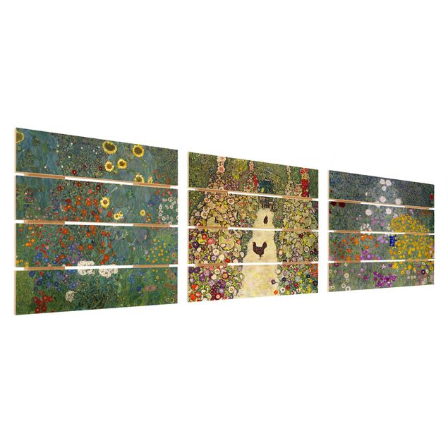 Quadro in legno effetto pallet - Gustav Klimt - In The Garden - Quadrato 1:1