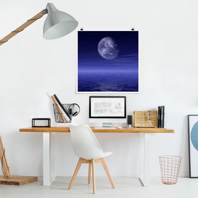 Poster - Moon And Ocean - Quadrato 1:1