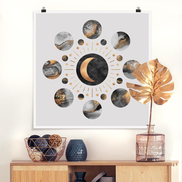 Poster - Moon Phases astratta dell'oro - Quadrato 1:1