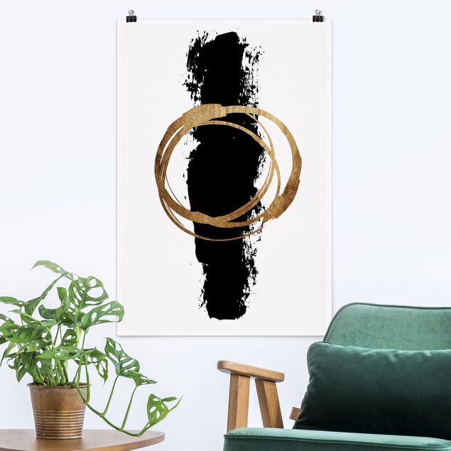 quadro astratto moderno Forme astratte - Oro e nero