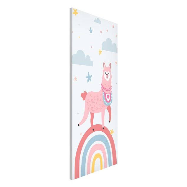 Quadri animali Lama su arcobaleno con stelle e punti