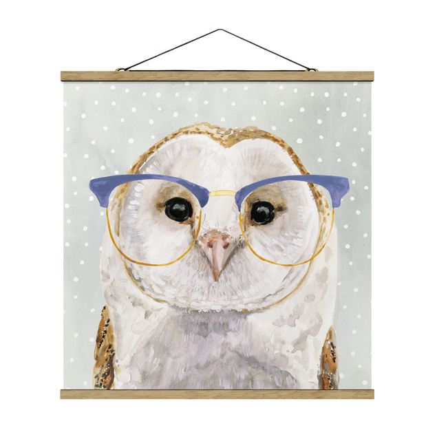 Quadro su tessuto con stecche per poster - Animali Occhialuto - Owl - Quadrato 1:1