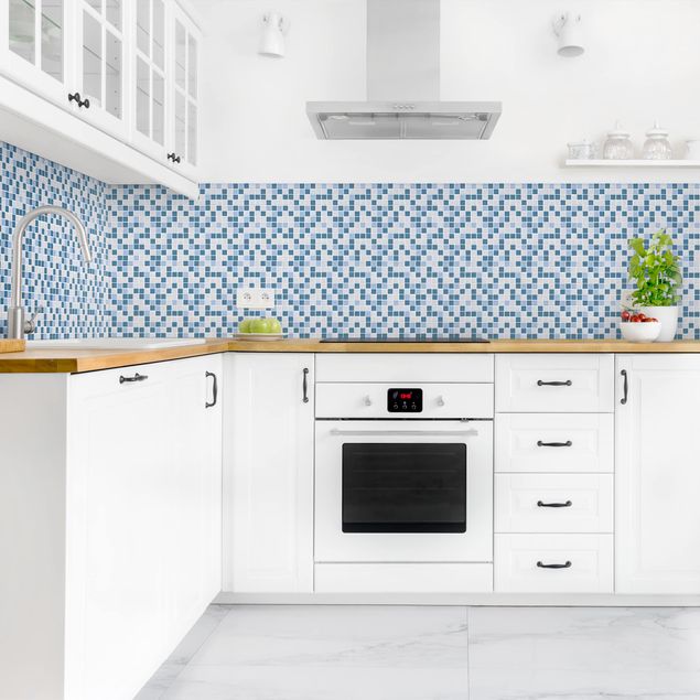 rivestimento adesivo cucina Piastrelle mosaico blu grigio