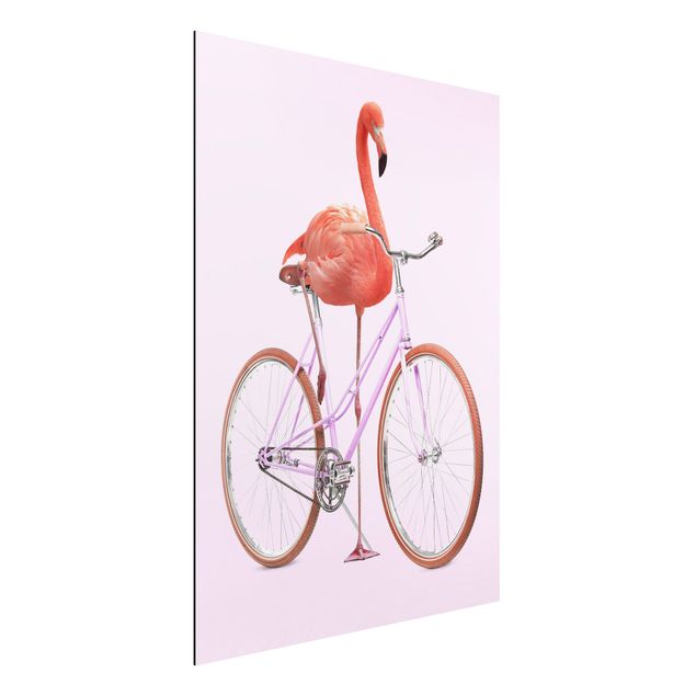 stampe animali Fenicottero con bicicletta