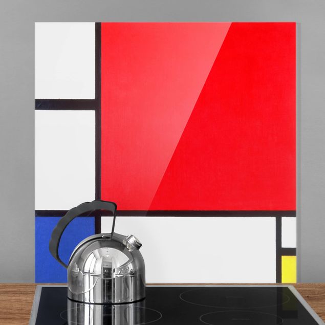 paraschizzi in vetro magnetico Piet Mondrian - Composizione con rosso, blu e giallo