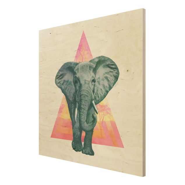 Stampa su legno - Illustrazione Elephant anteriore Triangolo Pittura - Quadrato 1:1