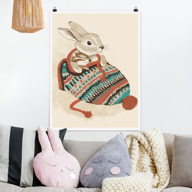 Poster - Illustrazione Cuddly Santander Coniglio In Cappello - Verticale 4:3