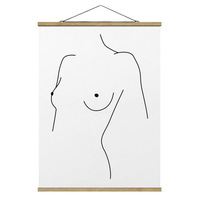 Foto su tessuto da parete con bastone - Line Art Nudo busto Bianco e nero donna - Verticale 4:3