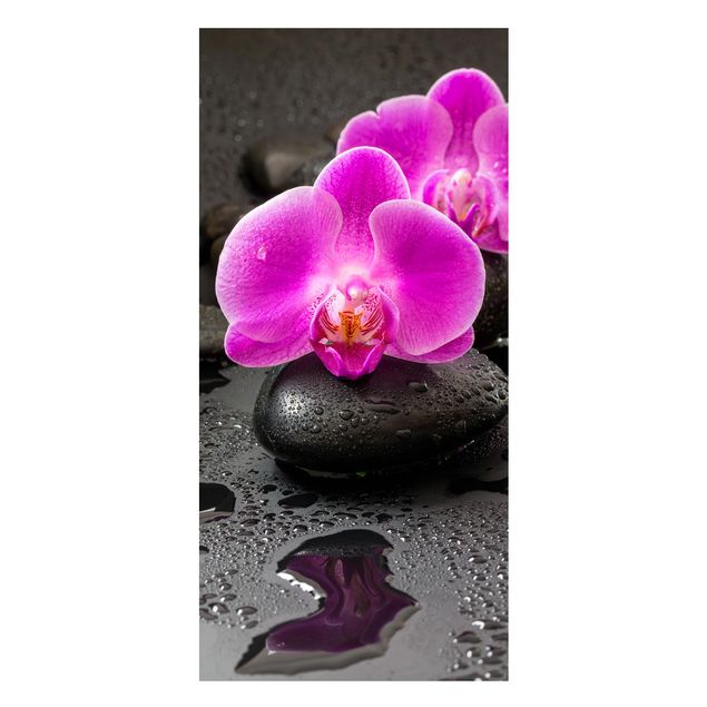 Lavagna magnetica - Pink Orchid Fiori Sulle Pietre Con Le Gocce - Formato verticale