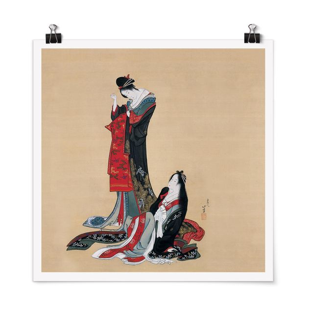 Poster - Katsushika Hokusai - Due Courtesans - Quadrato 1:1