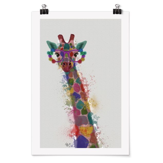 Poster acquerello Giraffa con schizzi arcobaleno