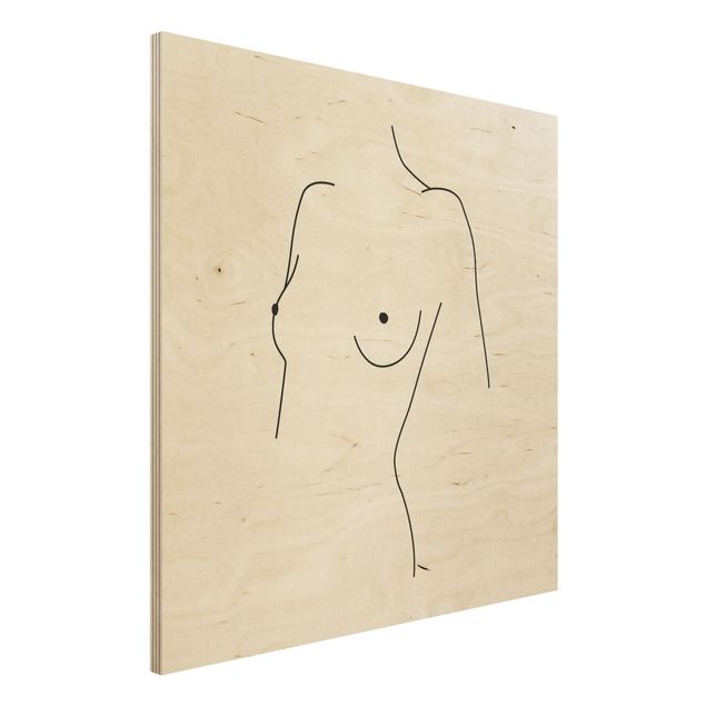 Stampa su legno - Line Art Nudo Busto donna Bianco e nero - Quadrato 1:1