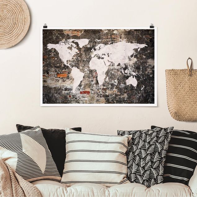 poster da parete vintage Vecchia mappa del mondo a parete
