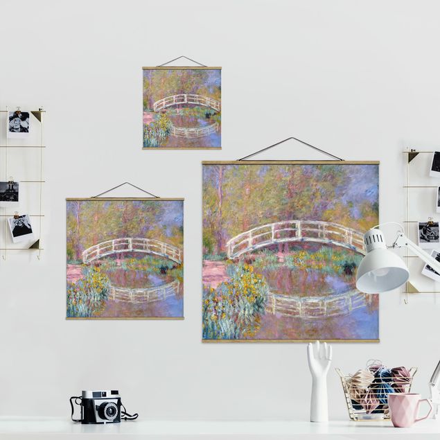 Quadro su tessuto con stecche per poster - Claude Monet - Giardino del Ponte di Monet - Quadrato 1:1