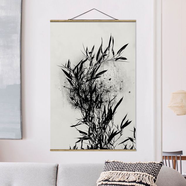 Foto su tessuto da parete Mondo vegetale grafico - Bambú nero verticale 2:3  su