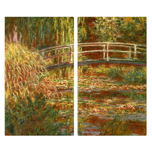 Coprifornelli in vetro - Claude Monet - Lo stagno delle ninfee e Ponte giapponese (Armonia in rosa) - 52x80cm