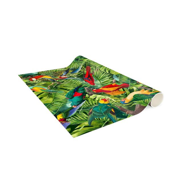 Tappeti floreali Collage colorato - Pappagalli nella giungla