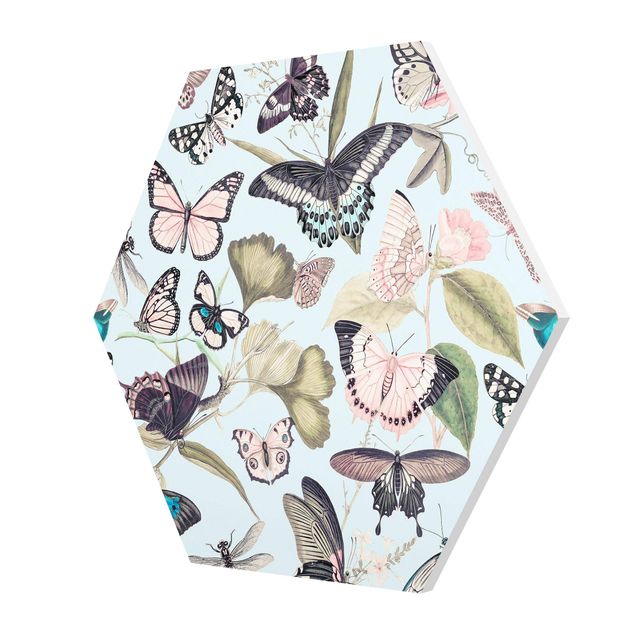 Esagono in forex - Vintage Collage - farfalle e libellule