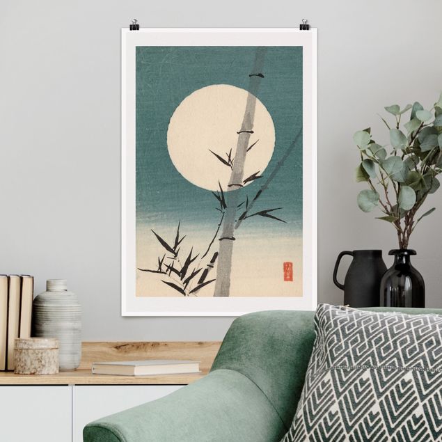 poster da parete vintage Disegno giapponese Bambù e Luna