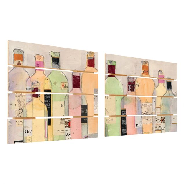 Quadro in legno effetto pallet - Bottiglie di vino in acquerello Set I - Quadrato 1:1