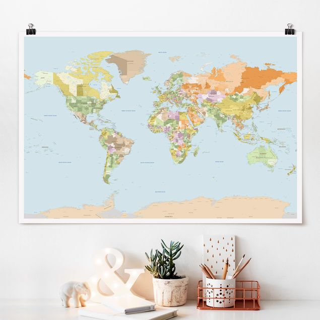 Poster illustrazioni Mappa politica del mondo