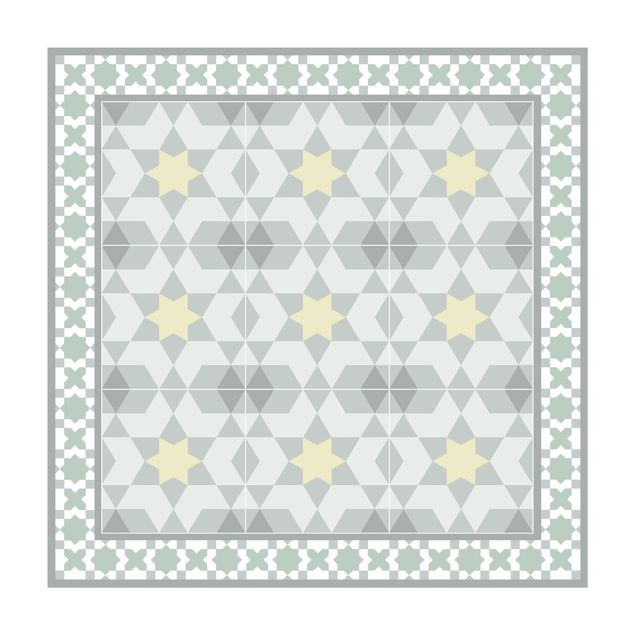 Tappeto salotto moderno grigio Piastrelle geometriche Caleidoscopio Giallo Verde