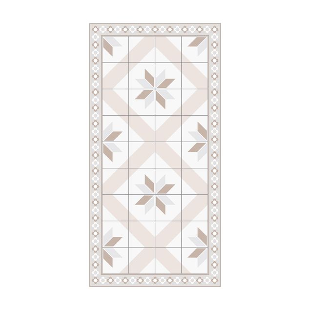 Tappeti in vinile - Piastrelle geometriche fiori rombici sabbia con bordo sottile - Verticale 1:2