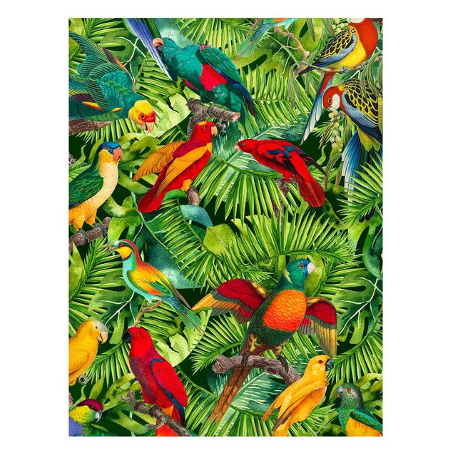 Lavagna magnetica per ufficio Collage colorato - Pappagalli nella giungla