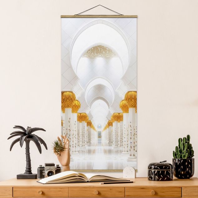 Quadro su tessuto con stecche per poster - Moschea In Oro - Verticale 2:1