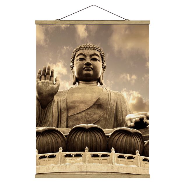 Foto su tessuto da parete con bastone - Big Buddha Seppia - Verticale 4:3
