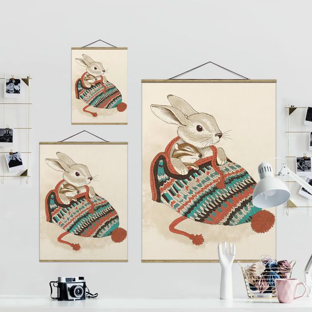 Foto su tessuto da parete con bastone - Laura Graves - Illustrazione Cuddly Santander Coniglio In Cappello - Verticale 4:3