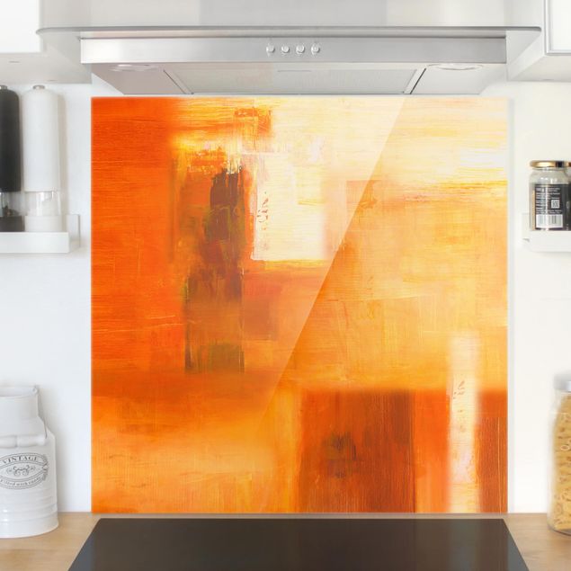 paraschizzi cucina vetro magnetico Composizione in arancione e marrone 02