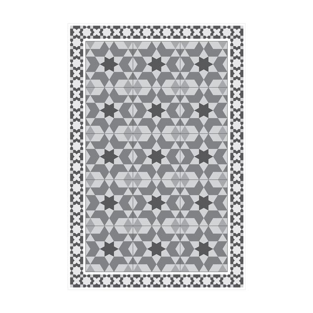 Tappeto salotto moderno grigio Piastrelle geometriche Caleidoscopio grigio con bordo