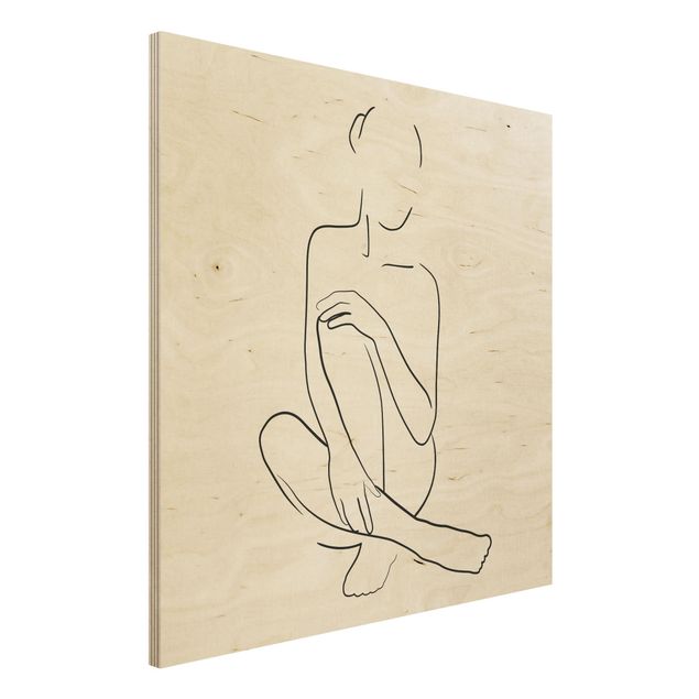 Stampa su legno - Line Art Donna Seduta Bianco e nero - Quadrato 1:1