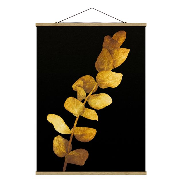 Foto su tessuto da parete con bastone - Gold - Eucalyptus On Black - Verticale 4:3