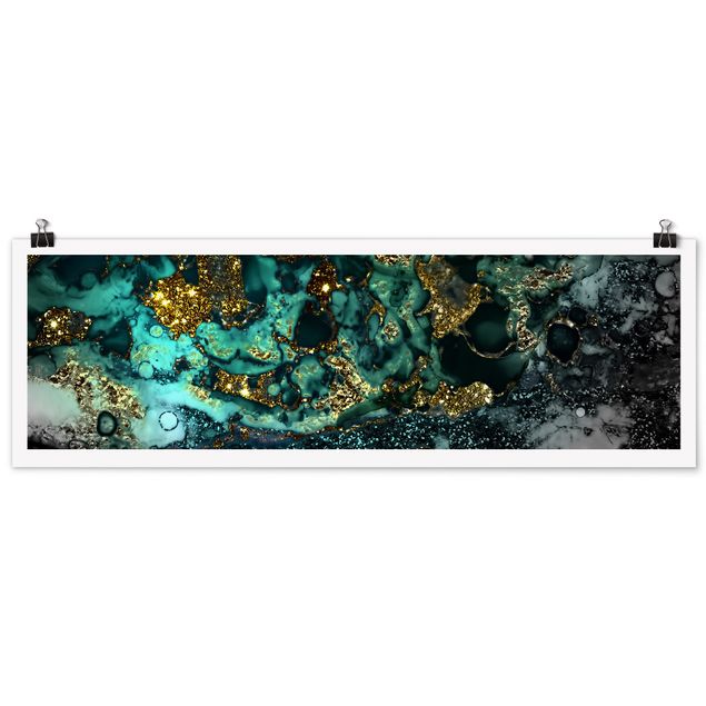Poster - Oro Isole del Mar astratta - Panorama formato orizzontale