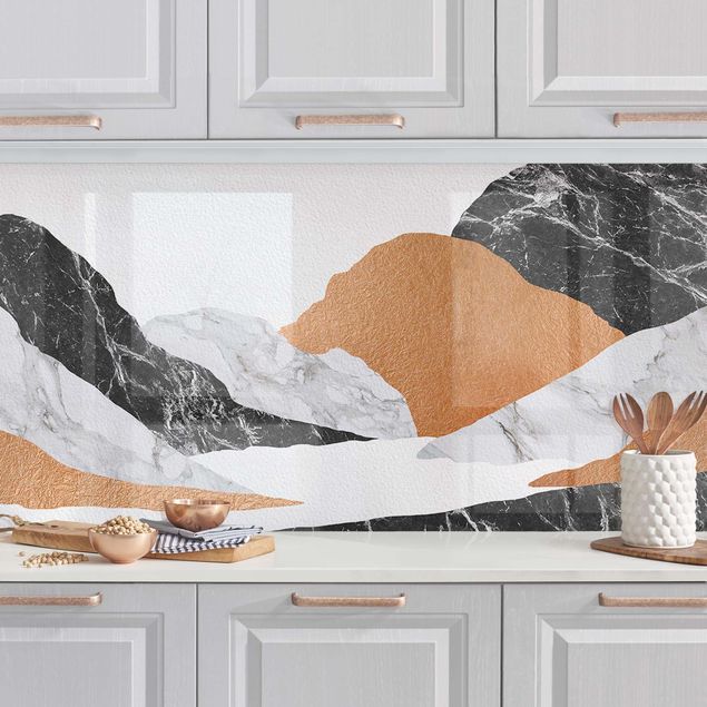 Rivestimenti cucina pannello Paesaggio in marmo e rame II