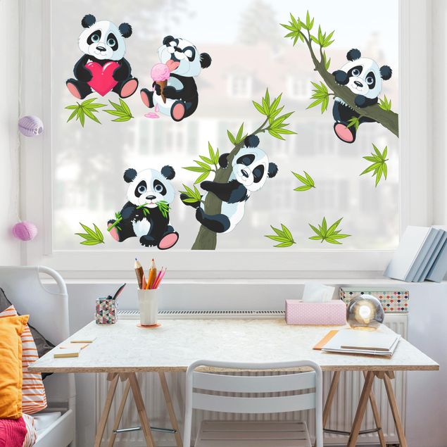 pellicola colorata per vetri Panda e cuore Set