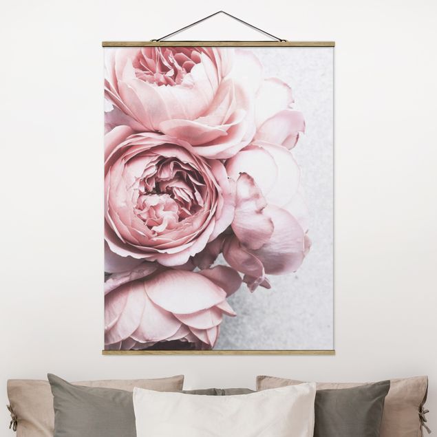 Foto su tessuto da parete con bastone - Pink Peony fiori pastello misera - Verticale 4:3