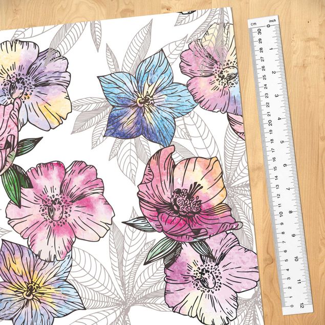 Pellicola adesiva - Disegno floreale in acquerello e colori pastello
