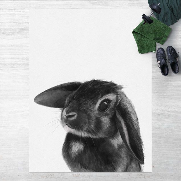 Tappeto per balcone Illustrazione - Coniglio - Disegno in bianco e nero