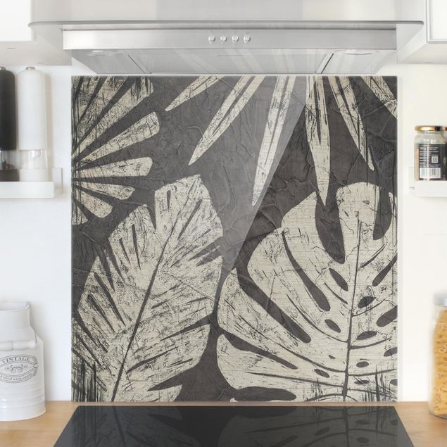 paraschizzi cucina vetro magnetico Sfondo grigio scuro con foglie di palma