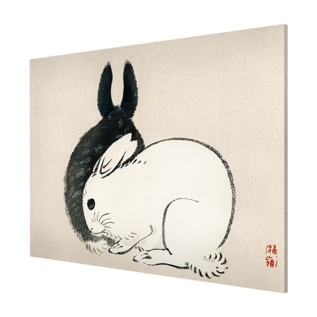 Lavagna magnetica nero Disegno vintage asiatico di due coniglietti