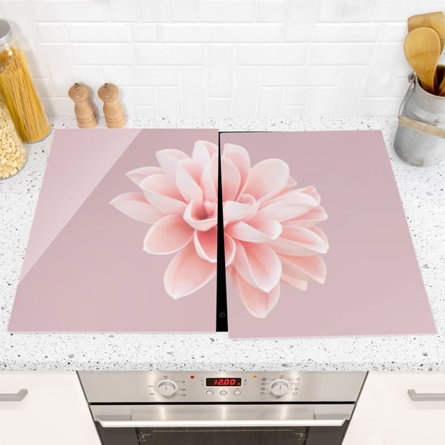 Coprifornelli in vetro - Dalia in lavanda rosa e bianca - 52x80cm
