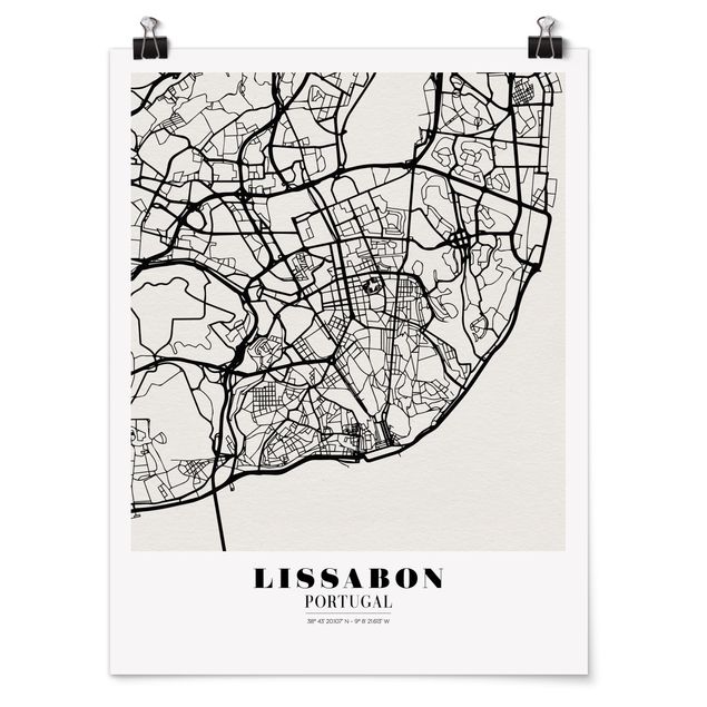 Poster - Mappa Lisbona - Classic - Verticale 4:3