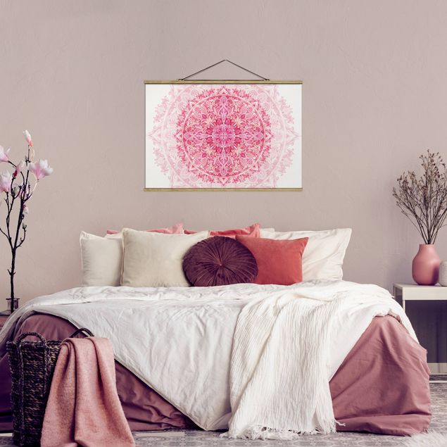 Foto su tessuto da parete con bastone - Mandala Acquerello Ornamento Rosa - Orizzontale 2:3