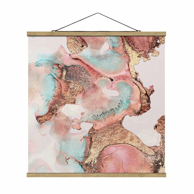 Quadro su tessuto con stecche per poster - Elisabeth Fredriksson - Oro Acquerello Rosé - Quadrato 1:1