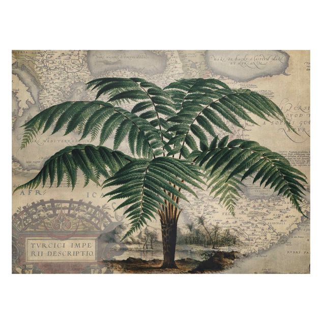 Lavagna magnetica - Vintage Collage - Palm e mappa del mondo - Formato orizzontale 3:4