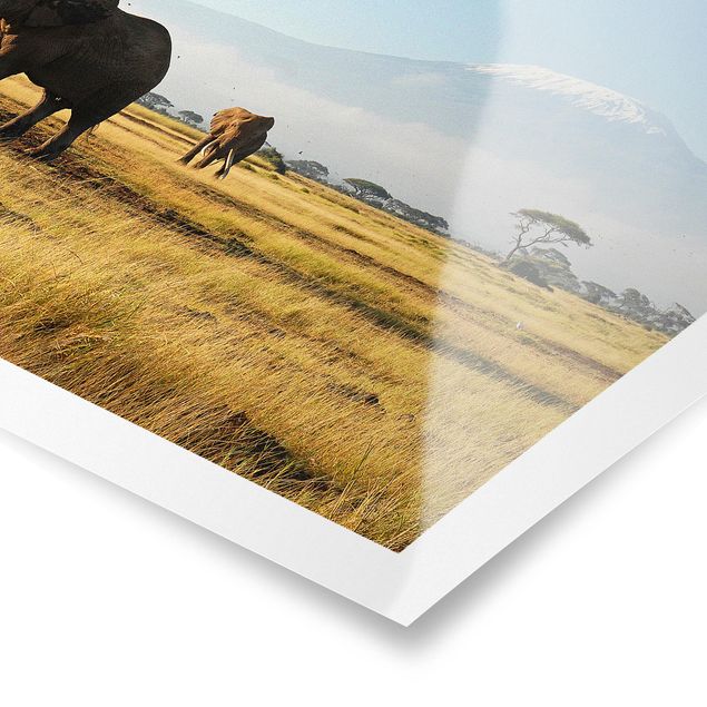 Poster - Elefanti Di Fronte Al Kilimanjaro in Kenya - Orizzontale 3:4